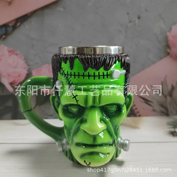 Design Frankenstein Monster Head Mug Green Ceramic Novelty Drinkware Accessories - 6