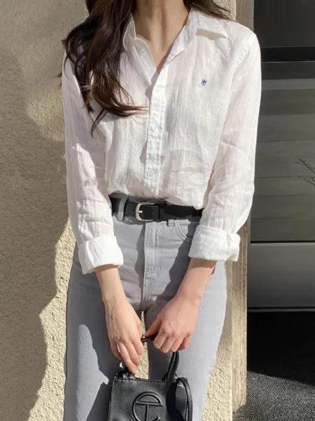 Design Linen Shirt Mint Green Oversized Button-Up Shirt Tops Shirt - 3