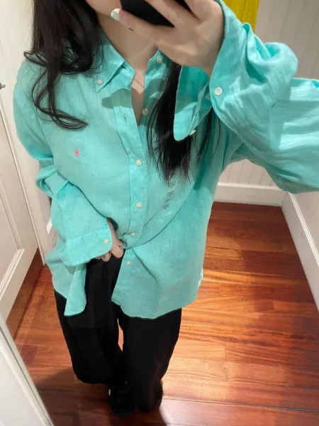 Design Linen Shirt Mint Green Oversized Button-Up Shirt Tops Shirt - 18