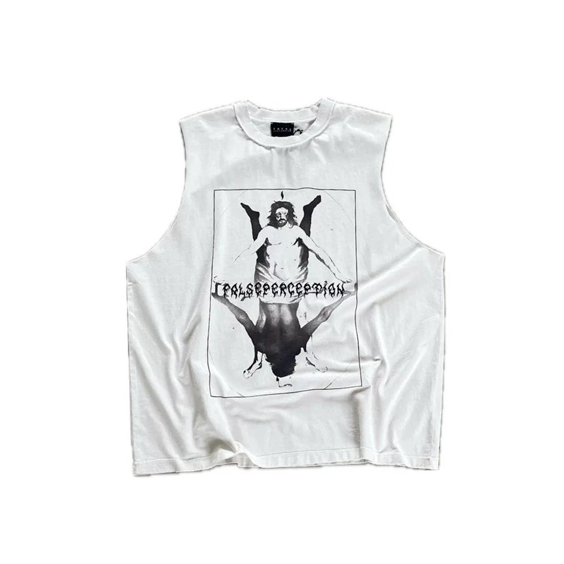 False Perception Graphic Sleeveless T-Shirt White Vest Top