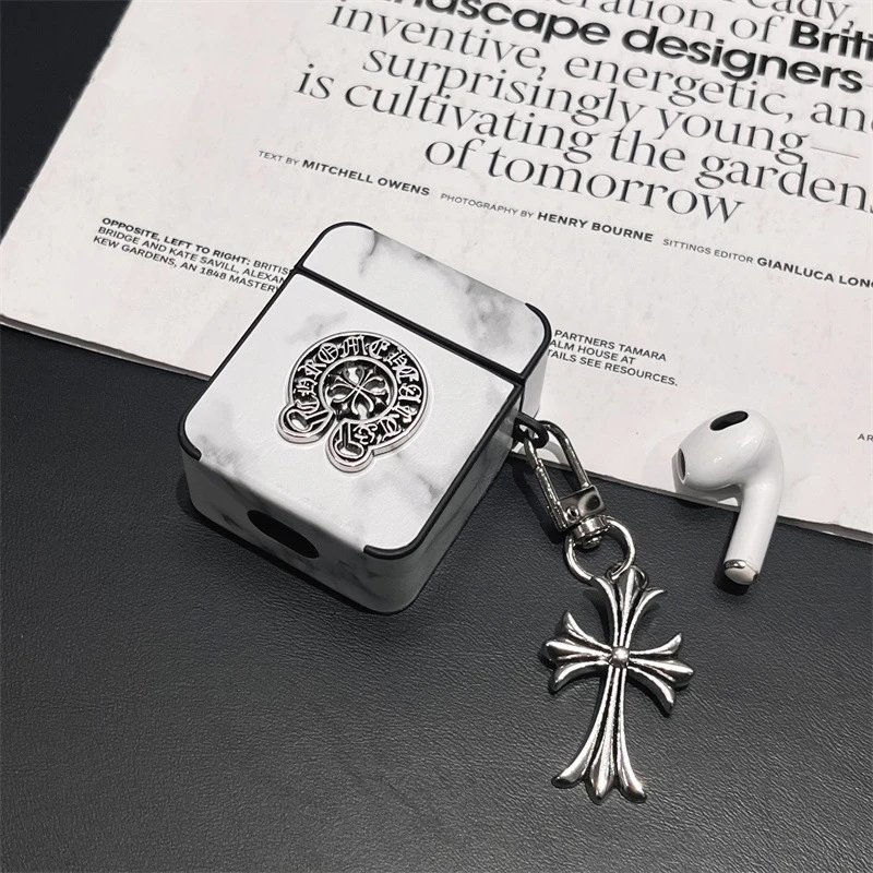 Chrome Hearts Marble AirPods Case with Cross Charm Phone Accessories - 9