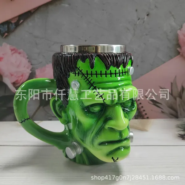 Design Frankenstein Monster Head Mug Green Ceramic Novelty Drinkware Accessories - 9