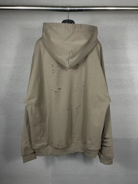 Design Lencia Distressed Logo Hoodie Beige Hoodie - 13