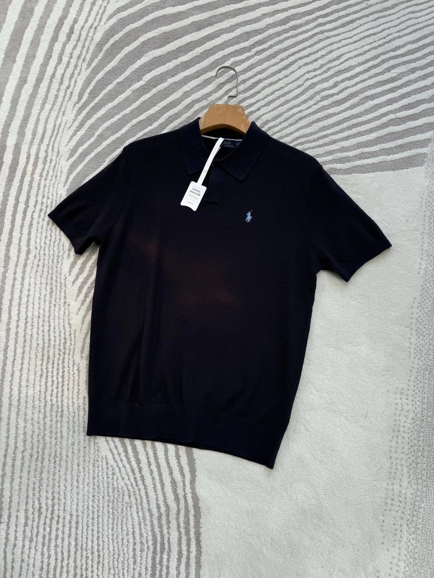 Polo Ralph Lauren Knit Polo Shirt in Beige, Black, and Light Blue - 3