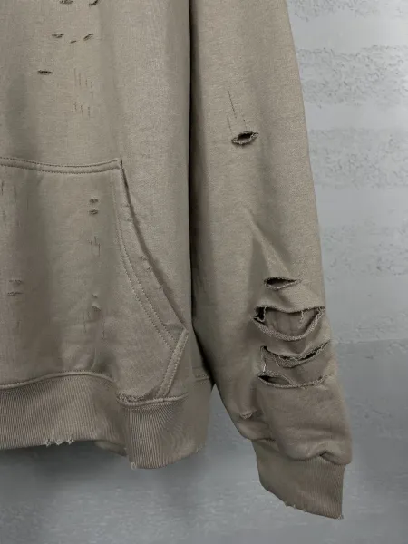 Design Lencia Distressed Logo Hoodie Beige Hoodie - 21