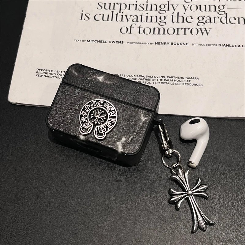 Chrome Hearts Marble AirPods Case with Cross Charm Phone Accessories - 6