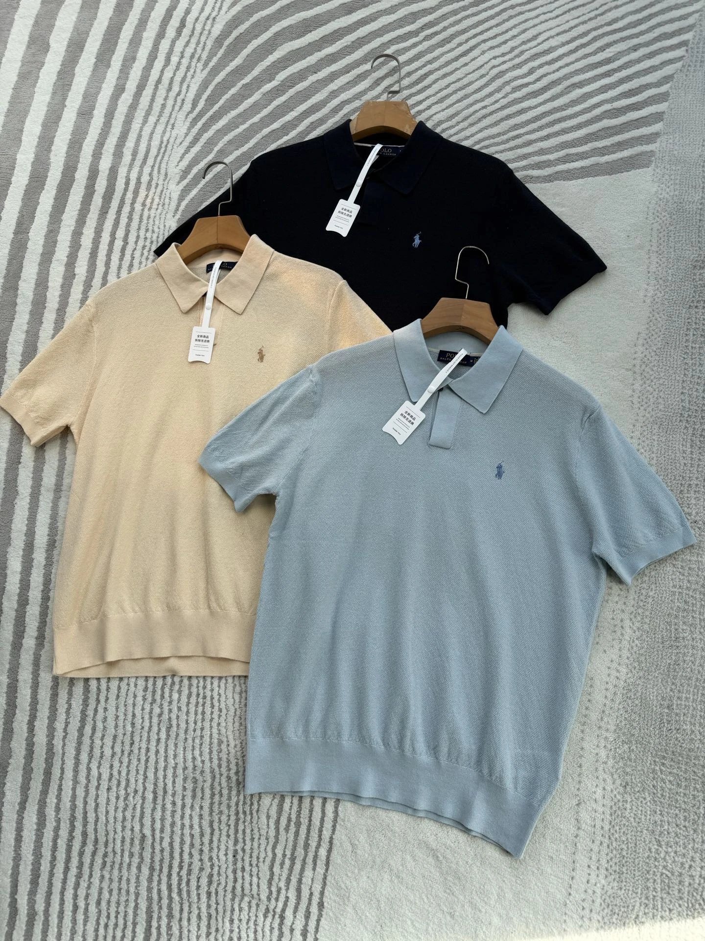Polo Ralph Lauren Knit Polo Shirt in Beige, Black, and Light Blue - 5
