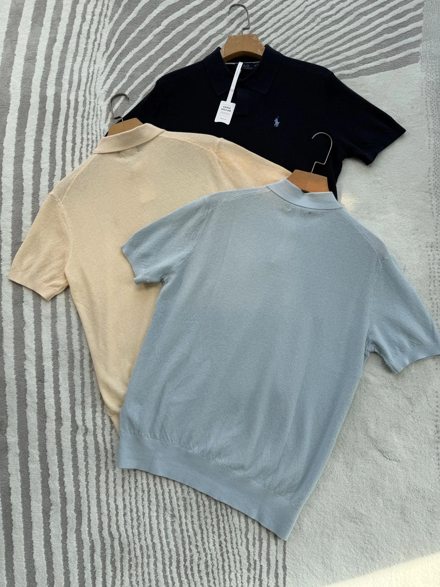 Polo Ralph Lauren Knit Polo Shirt in Beige, Black, and Light Blue - 10