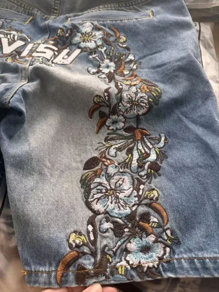 Evisu Floral Embroidered Denim Shorts Light Wash - 2