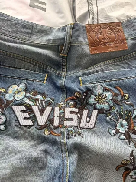 Evisu Floral Embroidered Denim Shorts Light Wash - 6