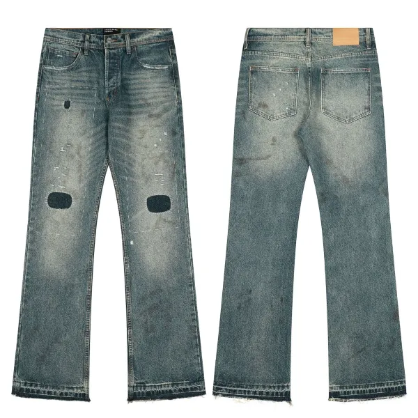 Design Distressed Patchwork Flared Jeans Black - 18