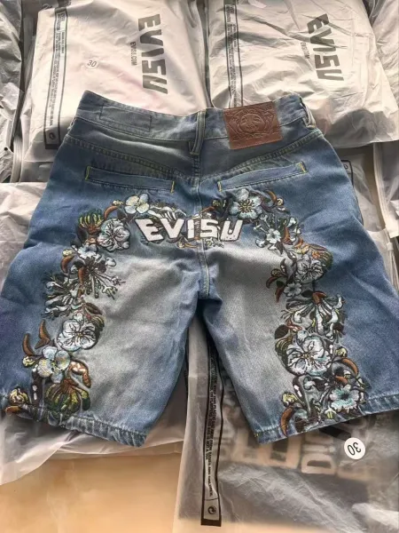 Evisu Floral Embroidered Denim Shorts Light Wash - 3