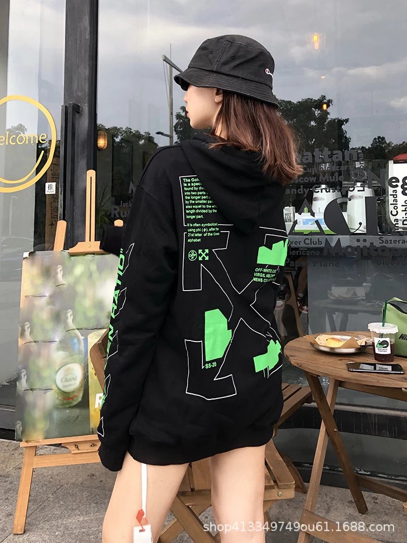Off-White Diagonal Print Zip-Up Hoodie Black - 22