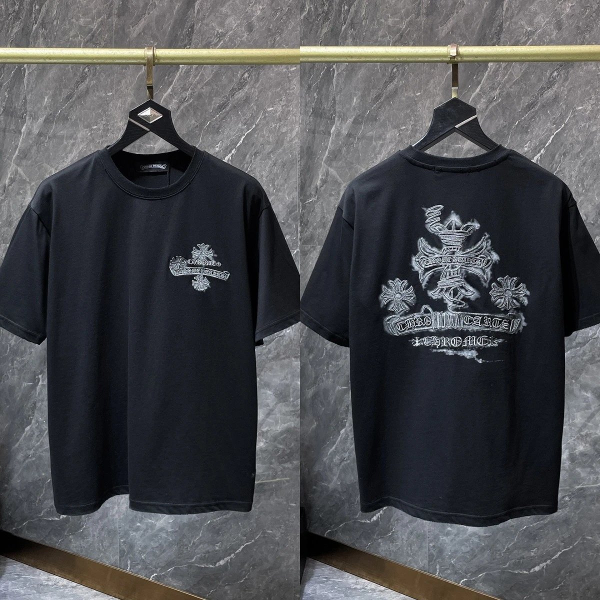 Chrome Hearts Cross Embroidered Black T-Shirt - 1