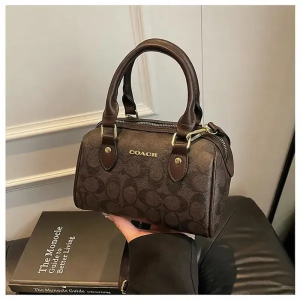 Coach Mini Boston Bag Brown Signature Canvas Handbag - 1