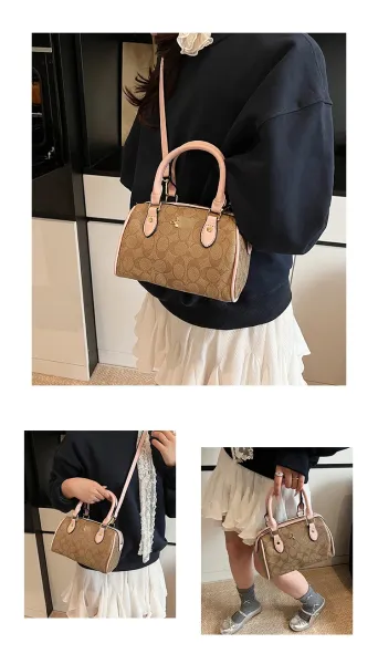 Design Cherry Print Boston Bag Pink Handbag - 12