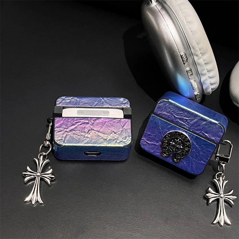 Chrome Hearts Marble AirPods Case with Cross Charm Phone Accessories - 4