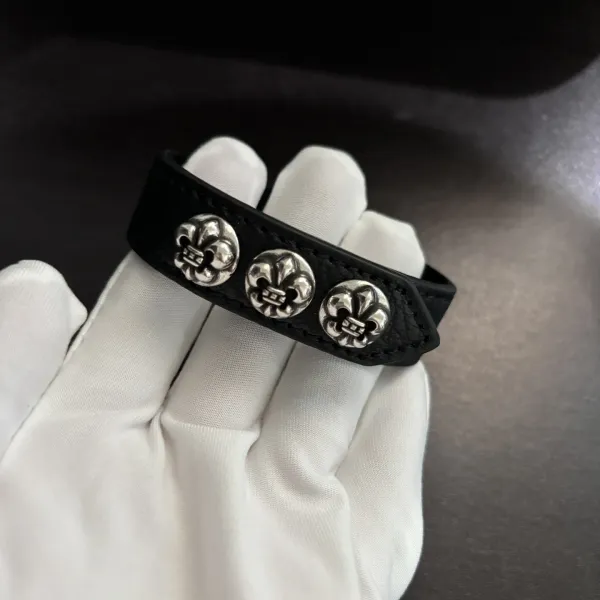 Chrome Hearts White Leather Cuff Bracelet with Signature Studs Jewelry - 4
