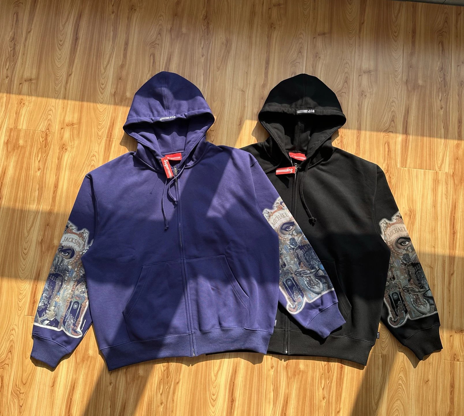 Supreme Michael Jackson Sleeve Print Zip-Up Hoodie Black - 2