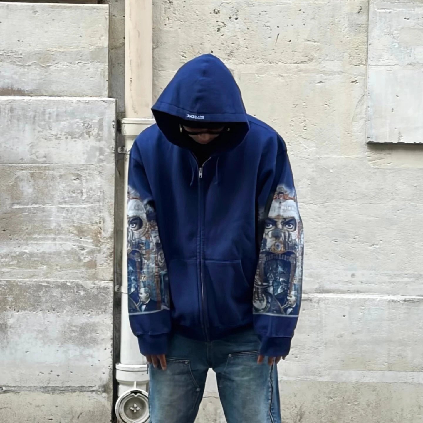 Supreme Michael Jackson Sleeve Print Zip-Up Hoodie Black - 5