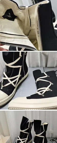 Rick Owens DRKSHDW Ramones Boots Off-White Canvas - 4