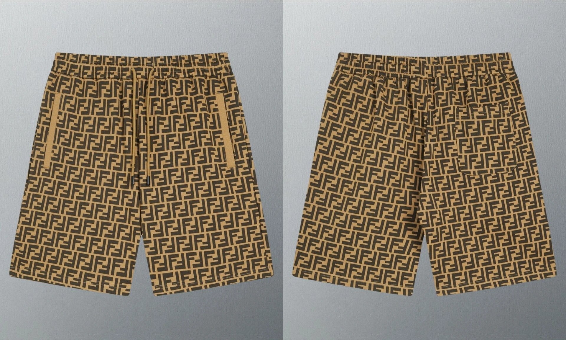 Fendi FF Logo Print Drawstring Shorts Beige / Brown Shorts - 1