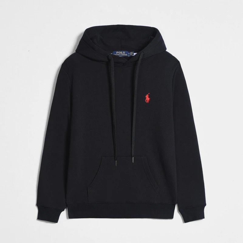 Hooded hood with black and red markings