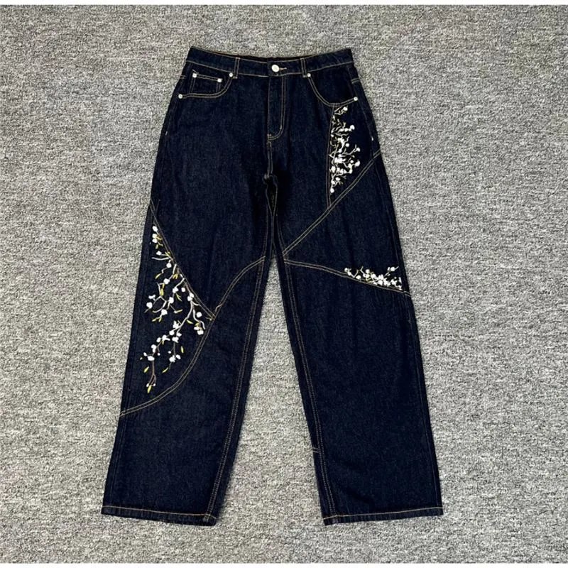 Unbranded Jeans Embroidered Cherry Blossom Dark Wash