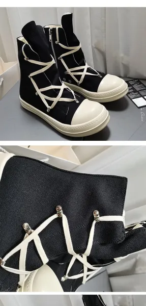Rick Owens DRKSHDW Ramones Boots Off-White Canvas - 2