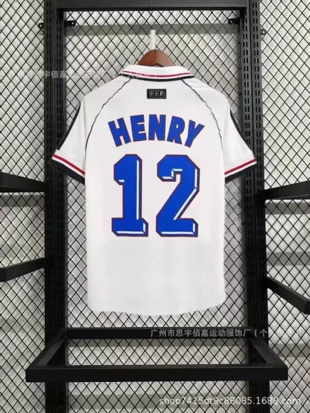 Design France National Team Henry #12 Retro Soccer Jersey White Jersey - 1