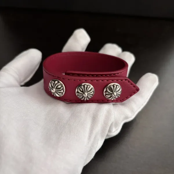 Chrome Hearts White Leather Cuff Bracelet with Signature Studs Jewelry - 8
