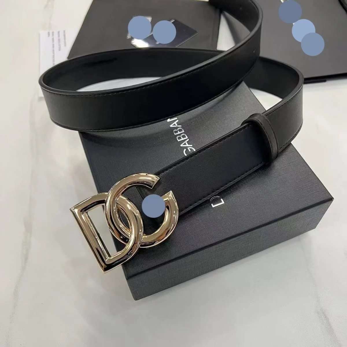 Dolce & Gabbana DG Logo Buckle Leather Belt Black
