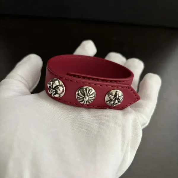 Chrome Hearts White Leather Cuff Bracelet with Signature Studs Jewelry - 6
