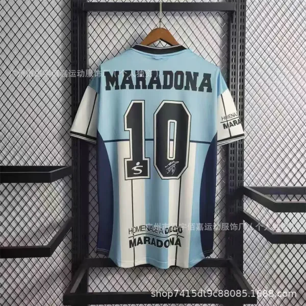 Design Argentina National Team Maradona Tribute Jersey Light Blue and White Striped Football Jersey - 1