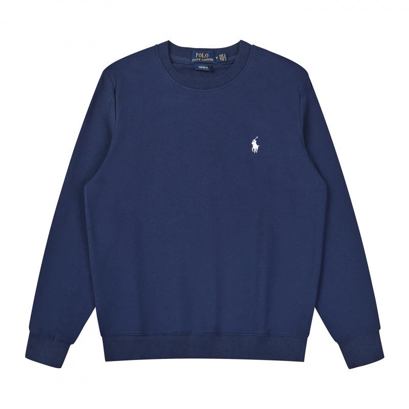 Round neck sweatshirt with navy blue and white logo