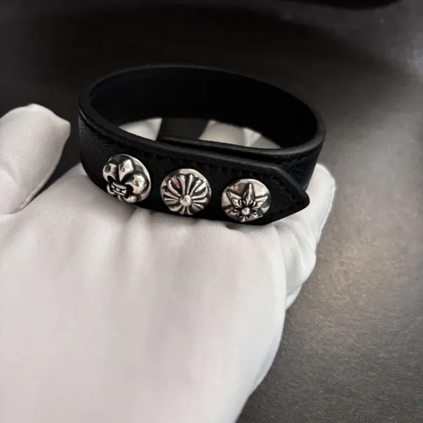 Chrome Hearts White Leather Cuff Bracelet with Signature Studs Jewelry - 5