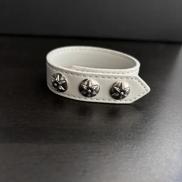 Chrome Hearts White Leather Cuff Bracelet with Signature Studs Jewelry - 11