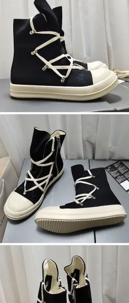 Rick Owens DRKSHDW Ramones Boots Off-White Canvas - 6