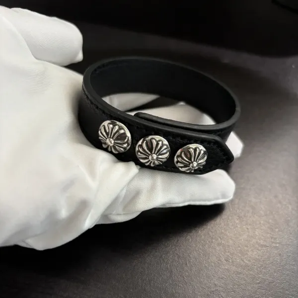 Chrome Hearts White Leather Cuff Bracelet with Signature Studs Jewelry - 3