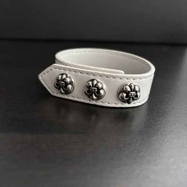 Chrome Hearts White Leather Cuff Bracelet with Signature Studs Jewelry - 12