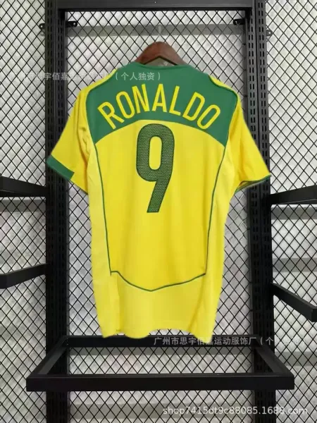 CBF Brazil National Team Ronaldinho #9 Retro Jersey Yellow / Green Jersey - 1