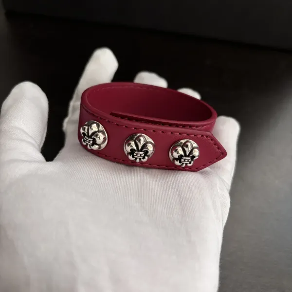 Chrome Hearts White Leather Cuff Bracelet with Signature Studs Jewelry - 9