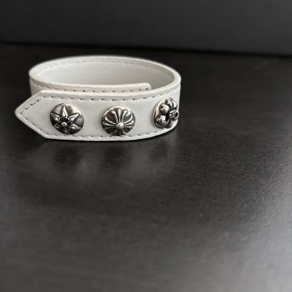Chrome Hearts White Leather Cuff Bracelet with Signature Studs Jewelry - 1