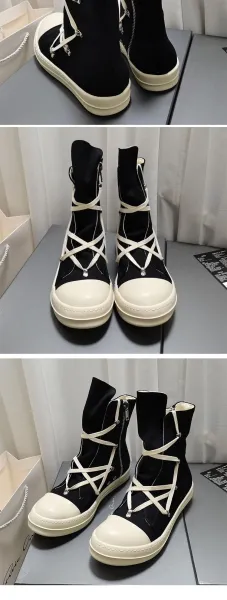 Rick Owens DRKSHDW Ramones Boots Off-White Canvas - 7