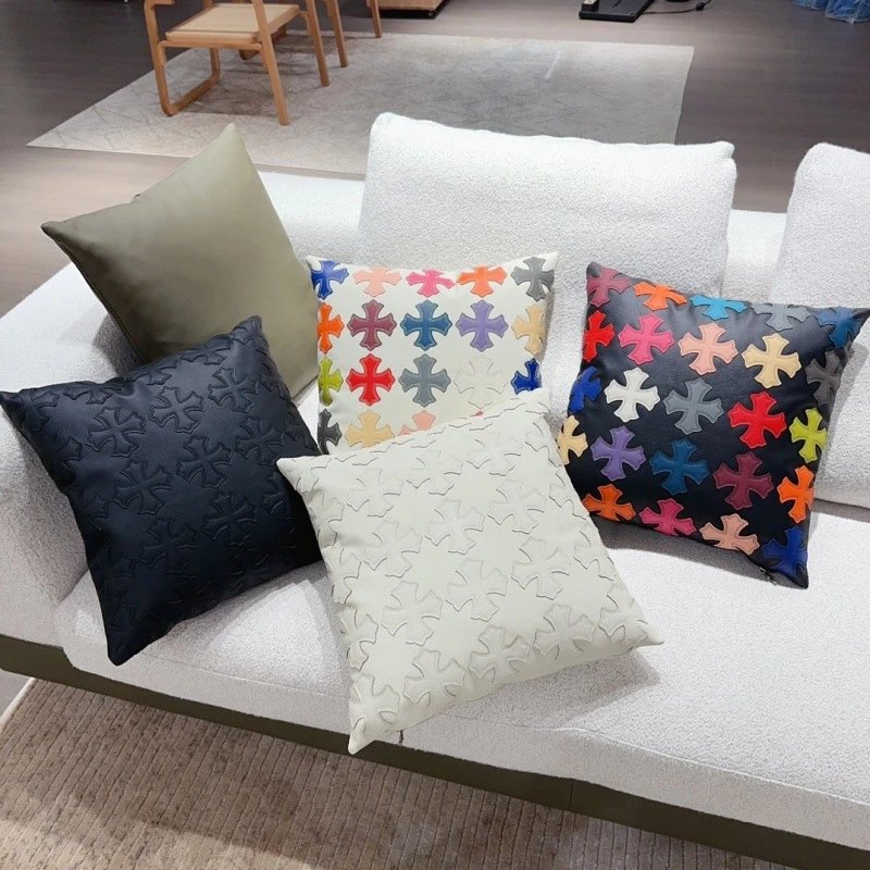 Design Cross Motif Embossed Pillow Beige Accessories - 3