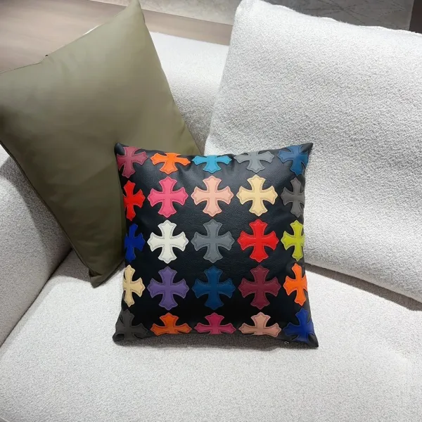 Chrome Hearts Cross Motif Leather Pillow Multicolor Decorative Cushion Accessories - 1