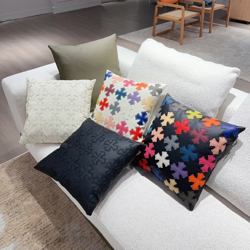 Design Cross Motif Embossed Pillow Beige Accessories - 2