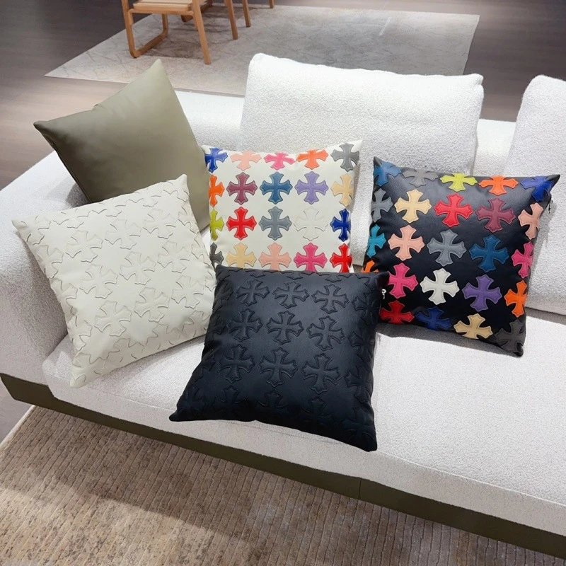 Design Cross Motif Embossed Pillow Beige Accessories - 4