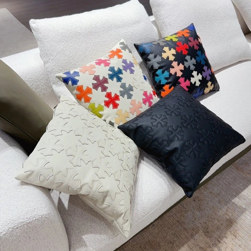 Design Cross Motif Embossed Pillow Beige Accessories - 5