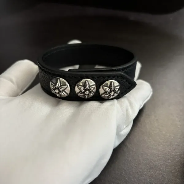 Chrome Hearts White Leather Cuff Bracelet with Signature Studs Jewelry - 2